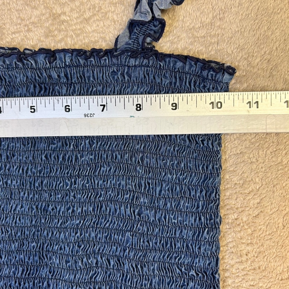 Flowers by Zoe Ellie Viv Denim Smocked Large Juniors Blue Ruffle Crop Cami tube - Picture 7 of 10